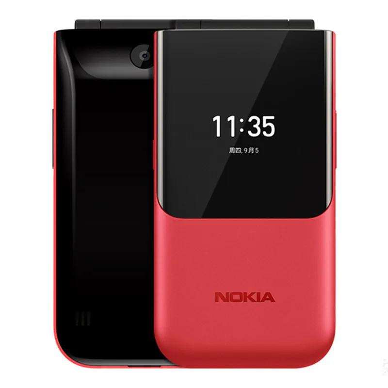 Red Nokia 2720 Flip phone, closed front and back